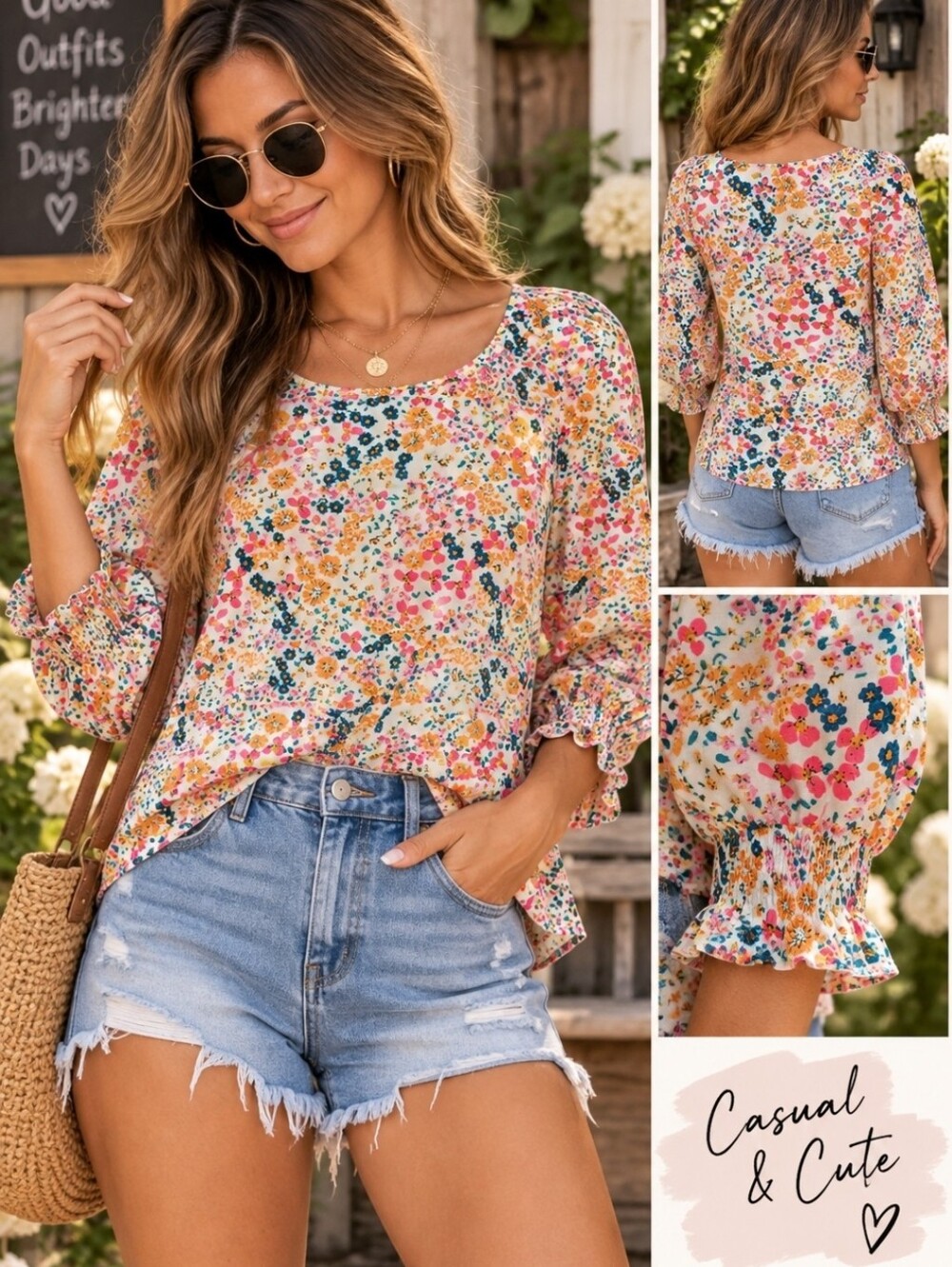 Multicolor Floral Scoop Neck Blouse